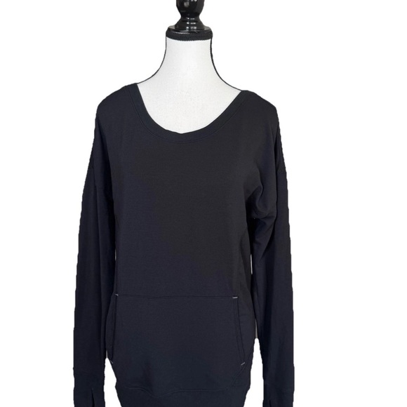 Athleta Black Sweatshirt Tunic Medium Thumbholes Pockets Athleisure Oversized - Picture 2 of 8